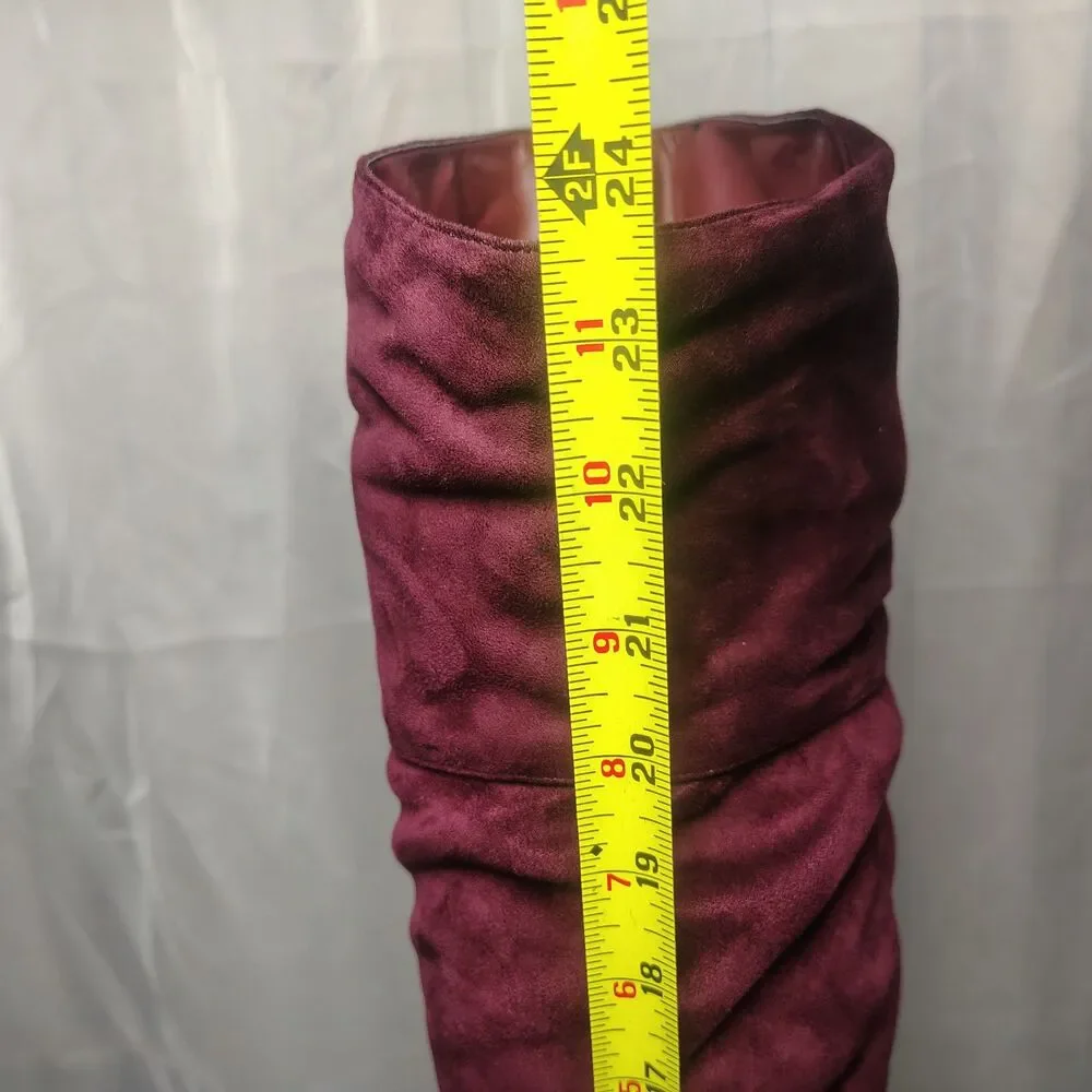 Journee Collection Kaison Wine Faux Suede Over The Knee Slouchy Boot Size WC 10